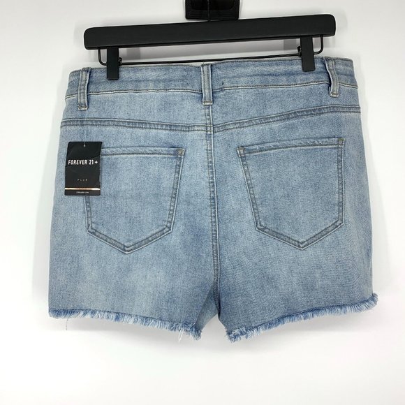 Forever 21 Denim Shorts Button Fly Blue Distressed Denim Fray - Picture 6 of 9